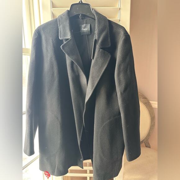 Theory Sileena Women's Coat - Large Black Wool Cashmere Jacket - Picture 4 of 11